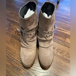 Shoe biz bought in Paris on a design trip tan suede fold over western boots.